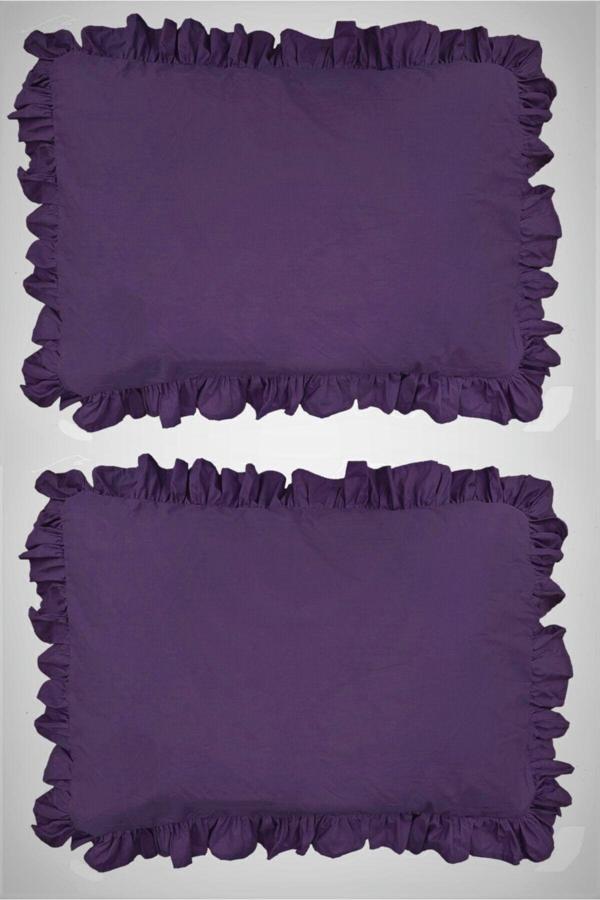 Makiteks %100 Pamuklu Fırfırlı Lacivert Iki Adet 50X70 Yastık Kılıfı - Image 1