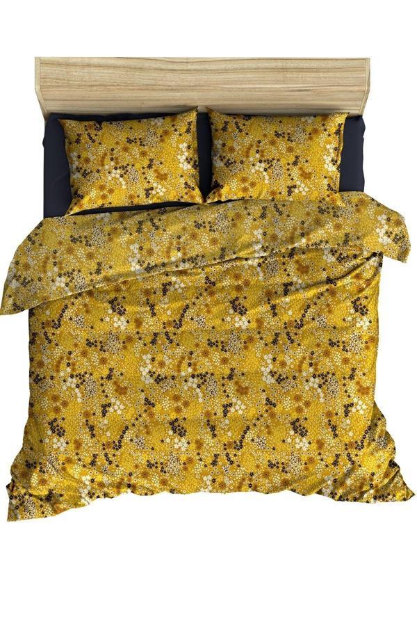 Makiteks %100 Pamuklu Hardal Kır Çiçekleri 200X220+2*(50X70) Çift Kişilik Nevresim Ve Yastık Kılıfı - Image 1