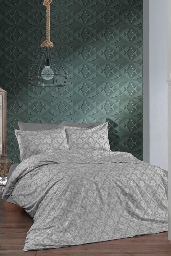 Makiteks Maki Pamuklu Gri Oryantal 160X220 Cm Tek Kişilik Nevresim Ve Yastık Kılıfı Seti - Image 1