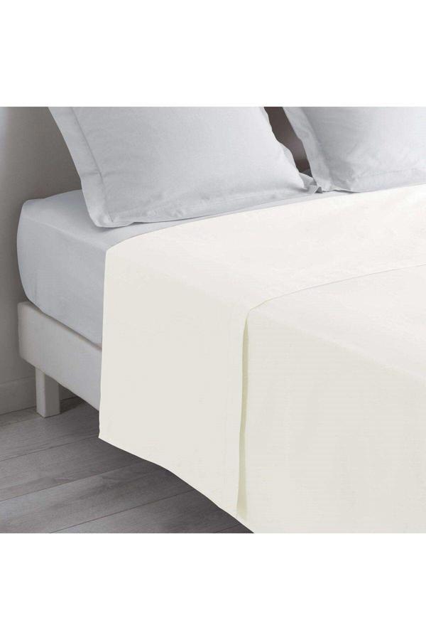 Maki Home Maki Yüzde Yüz Pamuklu Açık Bej 240X260 Çift Kişilik Yataklara Uygun Lastiksiz Düz Çarşaf - Image 1