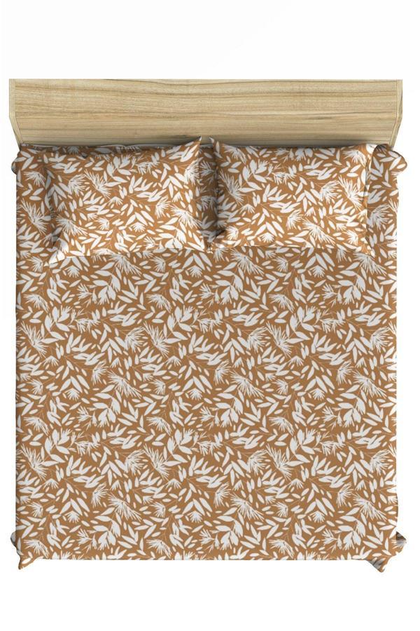 Makiteks Yüzde Yüz Pamuklu Çiçekli Bej 180X200 Cm Yüksek Kenarlı Battal Boy Lastikli Çarşaf Seti - Image 1