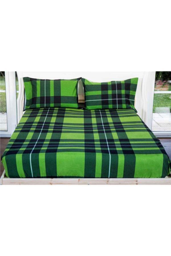 Makiteks Maki %100 Pamuklu Pazen (Flanel) Yeşil Ekose 90X190 Ve 100X200 Tek Kişilik Lastikli Çarşaf Takımı - Image 1