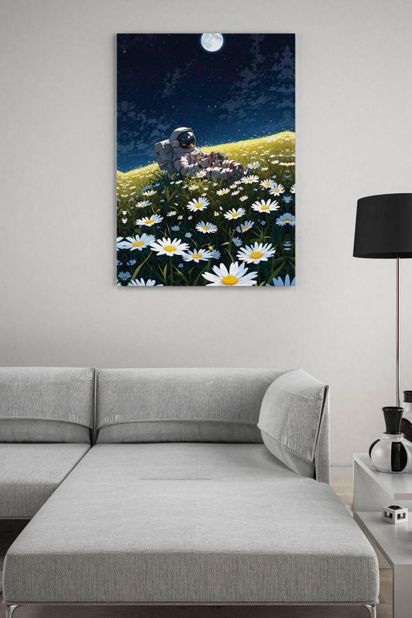 Kırda Uzanan Astronot Kanvas Tablo - Image 1