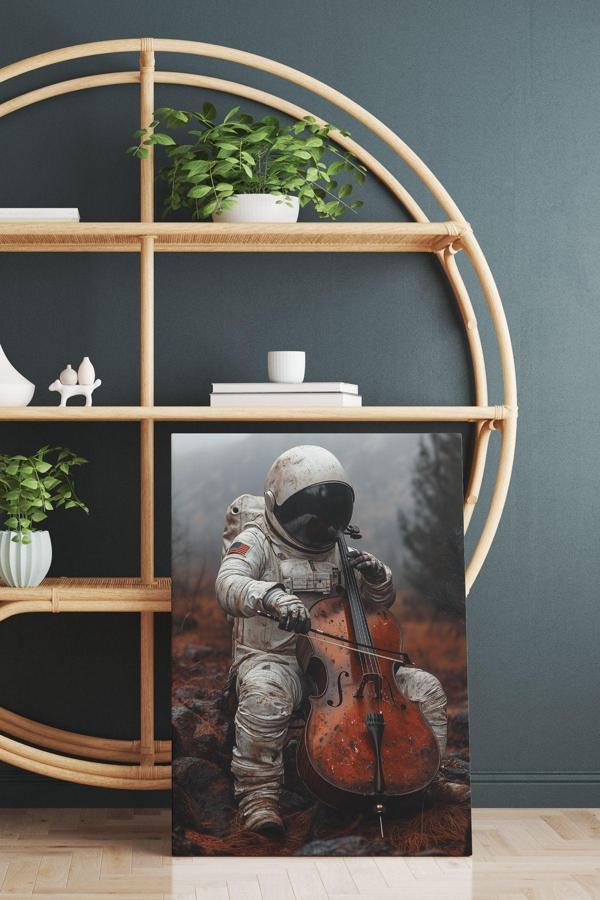 Keman Çalan Astronot Kanvas Tablo - Image 1
