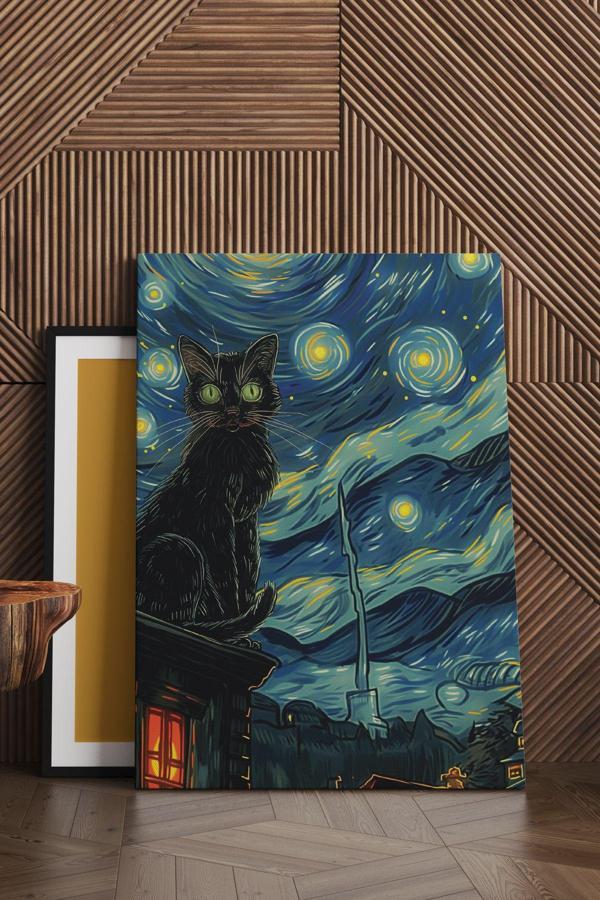 Van Gogh Kedi Kanvas Tablo - Image 1
