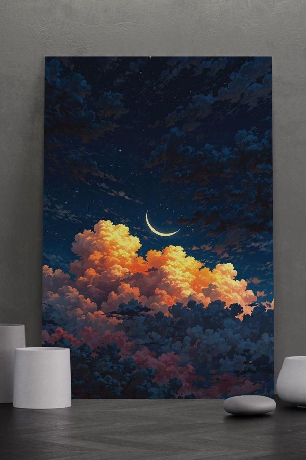 Bulutlu Bir Gece Kanvas Tablo - Image 1