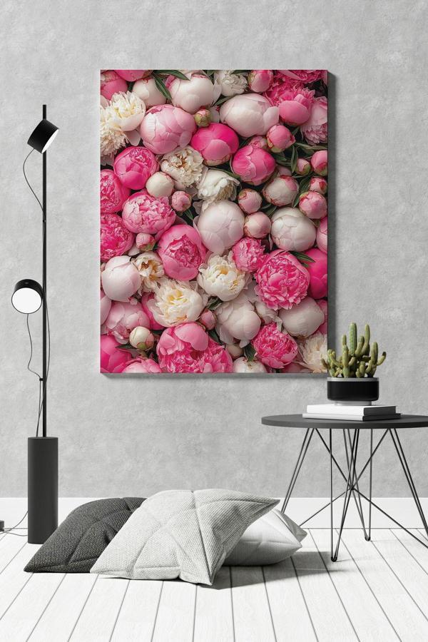 Pembe ve Beyaz Çiçekler Kanvas Tablo - Image 1
