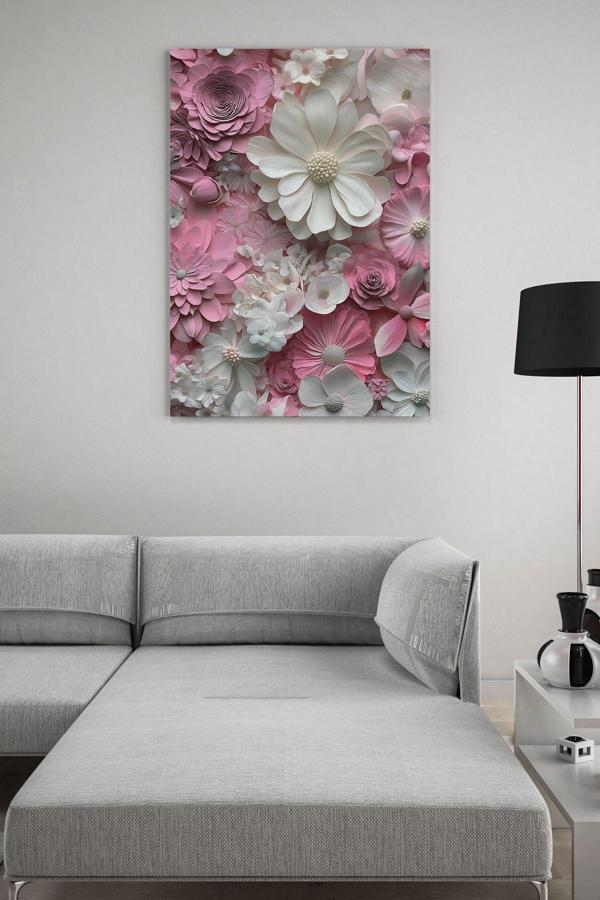 Beyaz ve Pembe Çiçekler Kanvas Tablo - Image 1
