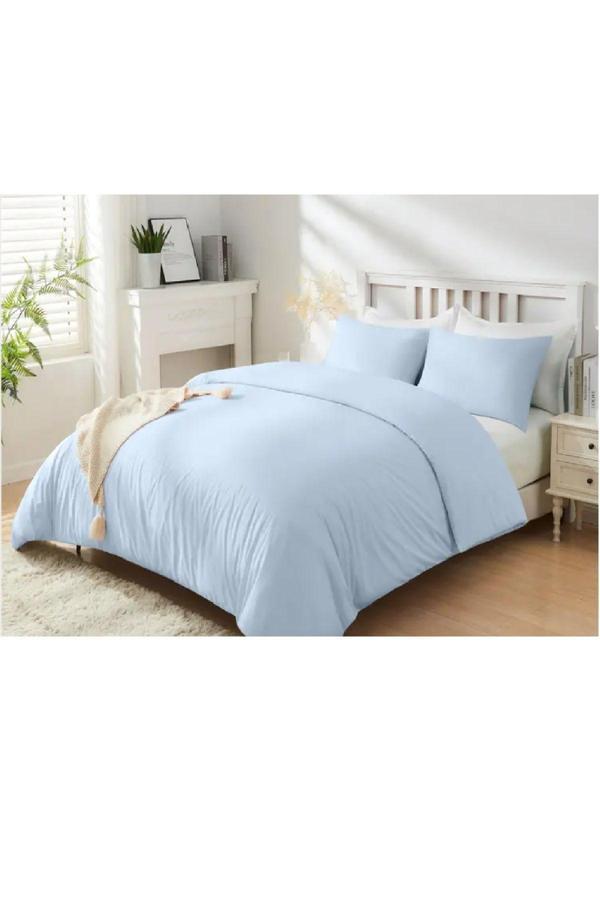 Makiteks %100 Pamuklu Açık Mavi 240X220 Cm Battal Boy Nevresim Ve 2 Yastık Kılıfı Seti - Image 1