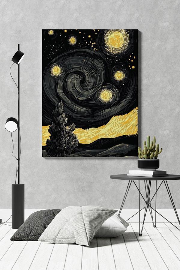 Van Gogh Sarı Siyah Kanvas Tablo - Image 1