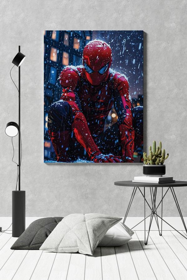 Kar Altında Spiderman Kanvas Tablo - Image 1