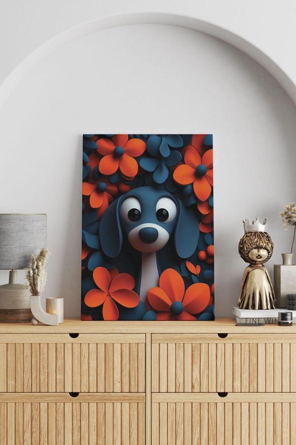 Çiçekler Arasında Tatlı Köpek Kanvas Tablo - Image 1