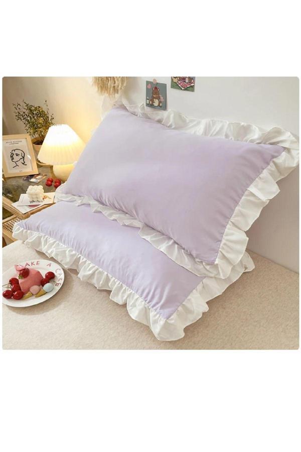 Makiteks Yüzde Yüz Pamuklu Lila Fırfırlı İki Adet 50X70 Yastık Kılıfı Seti Lila Beyaz - Image 1