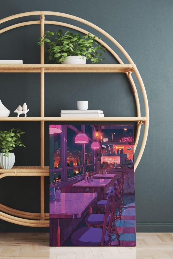 Neon Işıklı Restoran Kanvas Tablo - Image 1