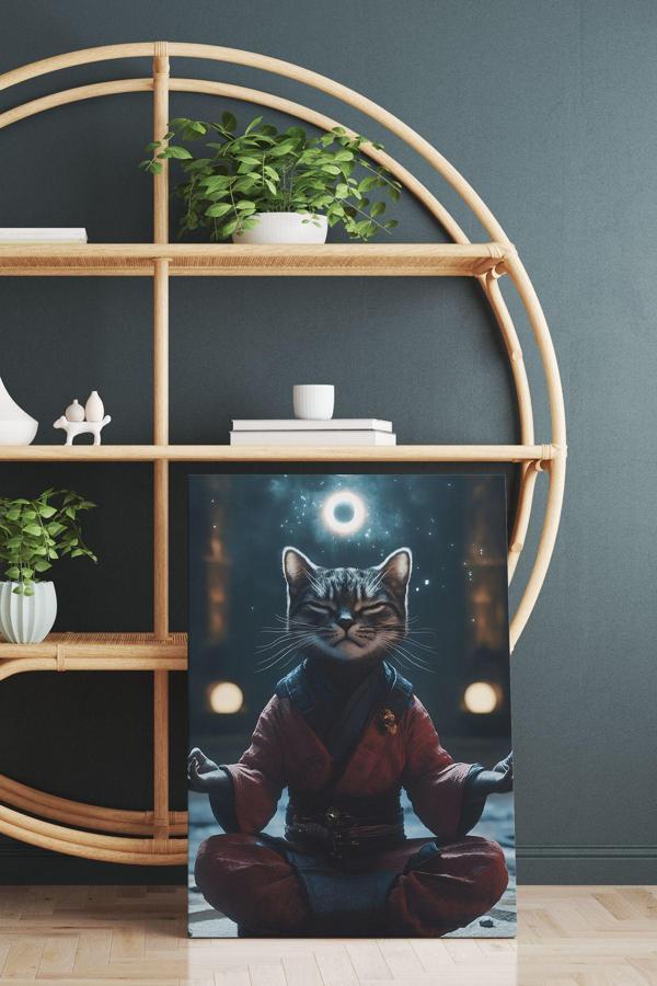 Meditasyon Yapan Kedi Kanvas Tablo - Image 1