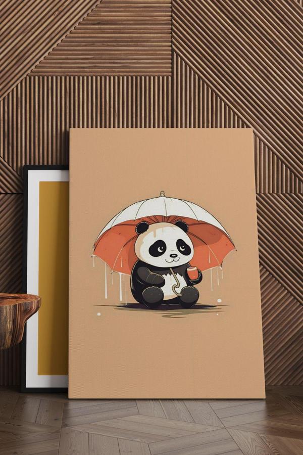 Şemsiyeli Panda Kanvas Tablo - Image 1