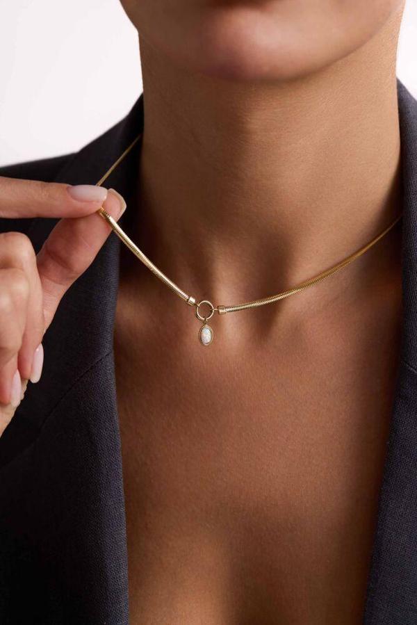 Altın Balık Sırtı Kolye Opal Taşlı  - Image 1