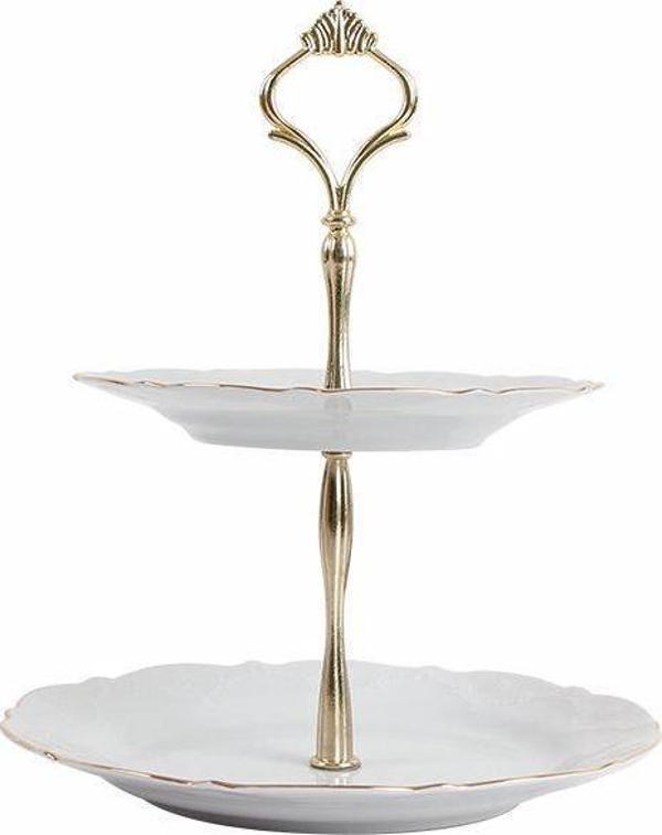 Porland Queen Altın Yaldız 2 Katlı Kurabiye Tabağı 21 cm - Image 1