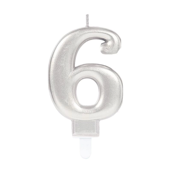 6 Rakam Mum Gümüş Renk - Image 1