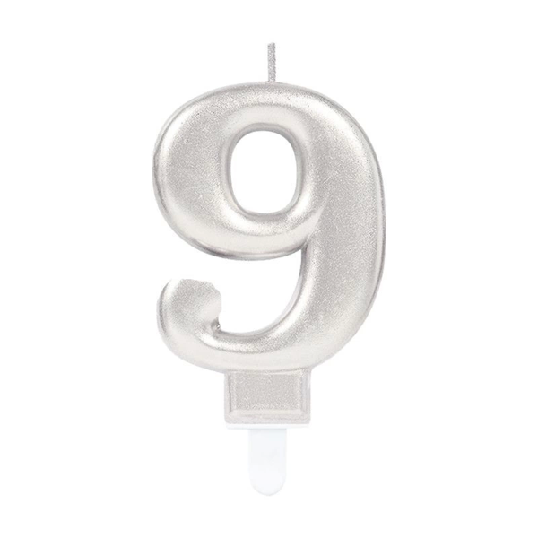 9 Rakam Mum Gümüş Renk - Image 1