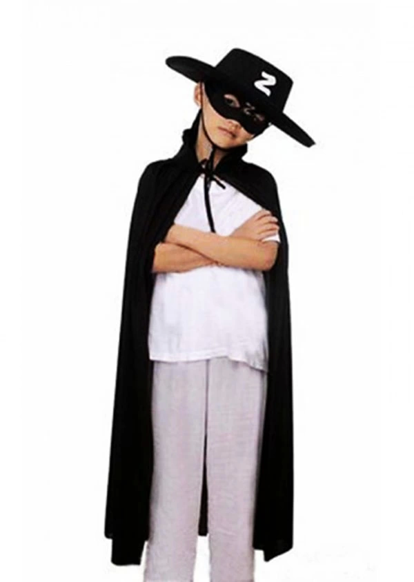 Çocuk Boy Zorro Pelerin + Şapka + Maske Kostüm Seti - Image 1