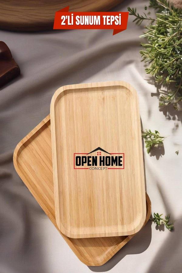 2'li Bambu Dikdörtgen Servis Tabağı, Sunum Seti (30x20 cm) - Image 1