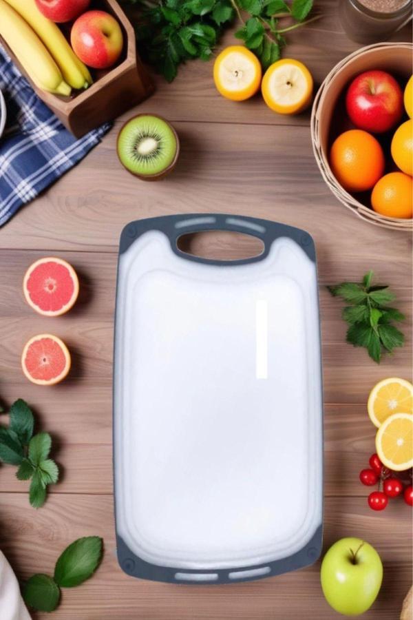 1 Adet Plastik, Kaydırmaz, Kesme Panosu/ Kesme Tahtası Gri&Beyaz 40x24 - Image 1