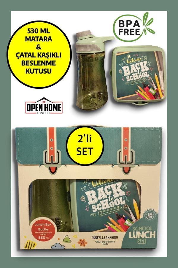 2'li Premium Beslenme Kutusu ve 530 ML Su Matarası Yeşil - Image 1