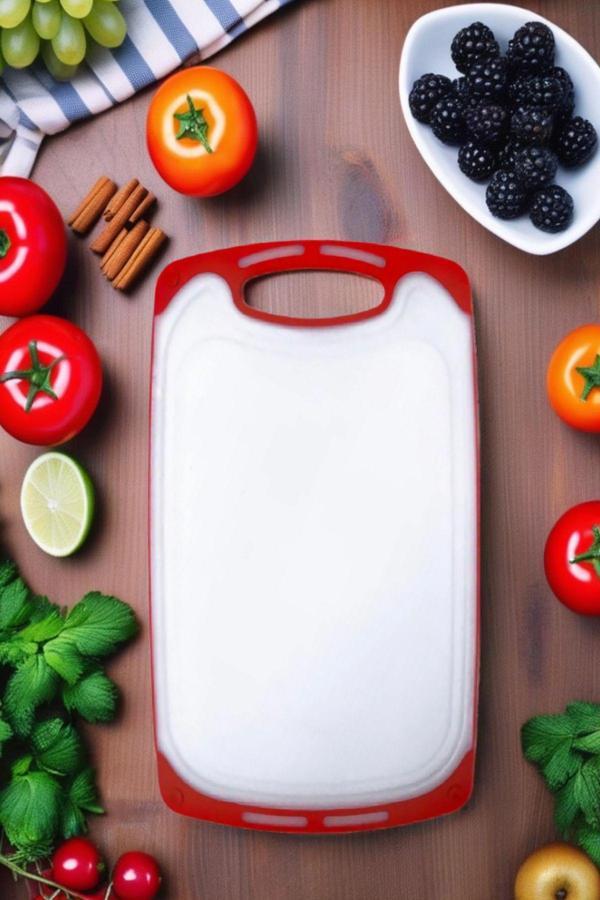 1 Adet Plastik, Kaydırmaz, Kesme Panosu/ Kesme Tahtası Kırmızı&Beyaz 40x24 - Image 1