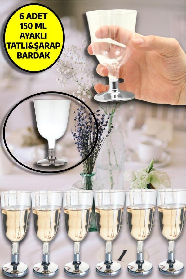 6'lı Plastik Gümüş Ayaklı Tatlı Ve Şarap Kadehi Parti Team Bride Kadeh Seti - Image 1