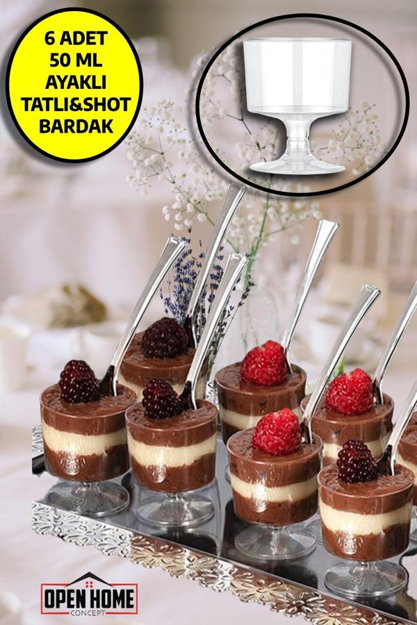 6'lı Plastik Şeffaf  Ayaklı Tatlı Ve Shot Kadehi Parti Team Bride Kadeh Seti - Image 1