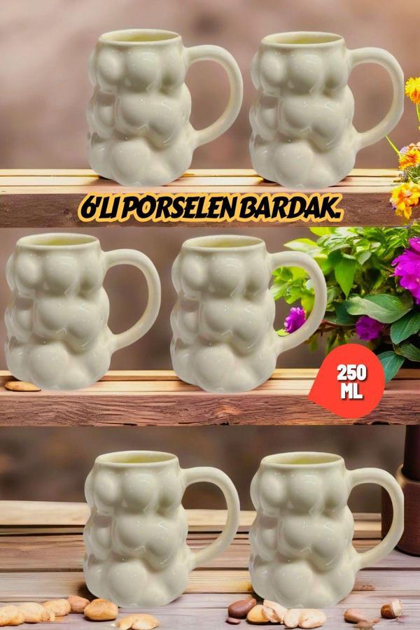 6'lı Porselen Kahve Bardak, Ofis Ve Ev Için Üzüm Şekilli Kupa Tasarımlı 250 ml - Image 1