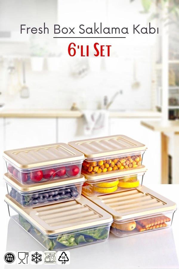 6'lı Set Freshbox Mikrodalga Ve Difrize Uygun Saklama Kabı Set 2 - X2 1,2 Lt / X4 0,6 Lt Krem - Image 1