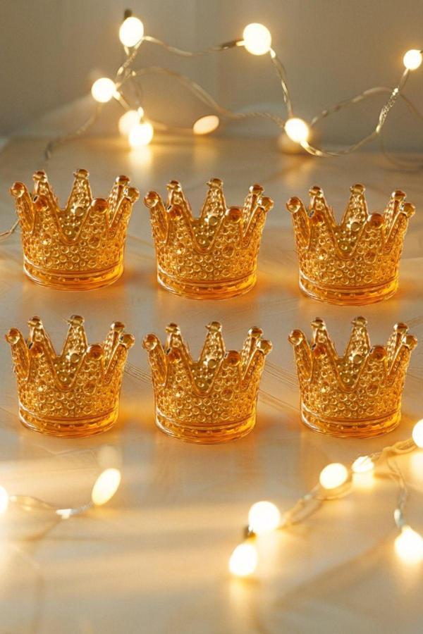 6'lı Set Kristal Taç Mumluk Gold - Image 1