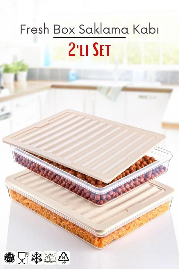 2'li Set Freshbox Mikrodalga Ve Difrize Uygun Saklama Kabı Krem - Image 1