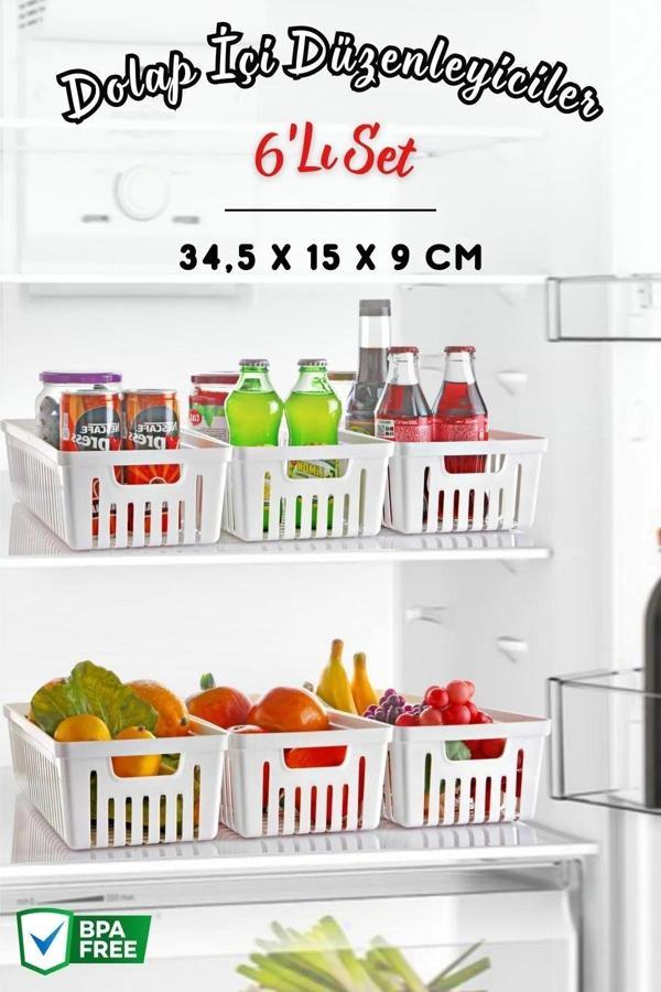 6'Lı Set No:2 Çok Amaçlı Dolap İçi Düzenleyici Sepet - Banyo Düzenleyici BEYAZ - Image 1