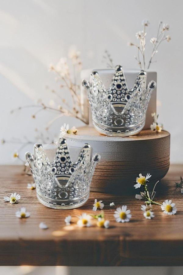2'li Set Kristal Taç Mumluk Şeffaf - Image 1