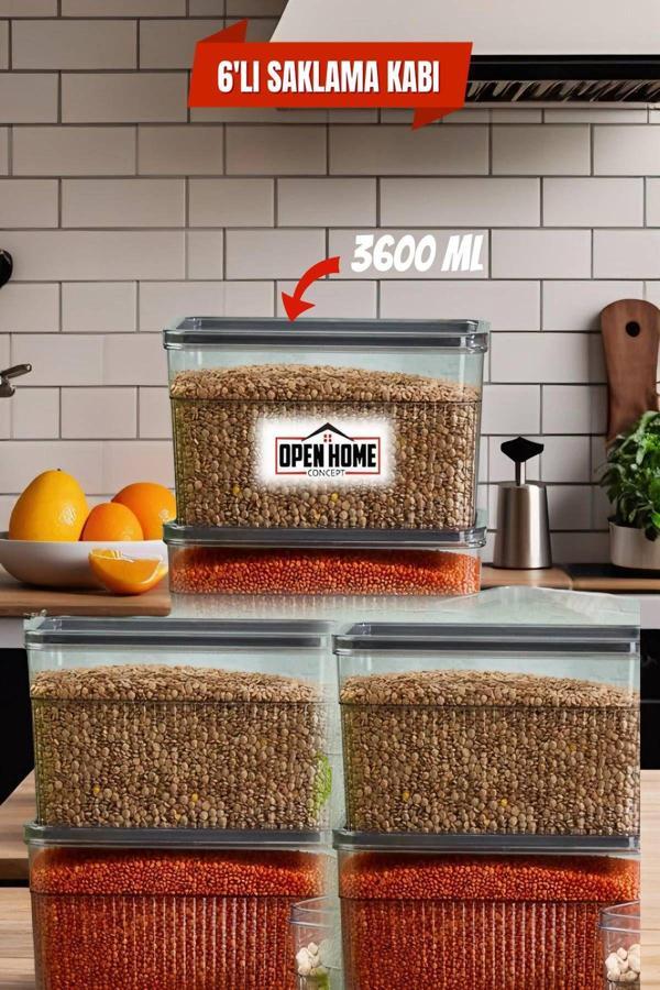 6'lı Sızdırmaz Kapaklı 3600 ml Buzdolabı Organizer -Saklama Kabı - Image 1