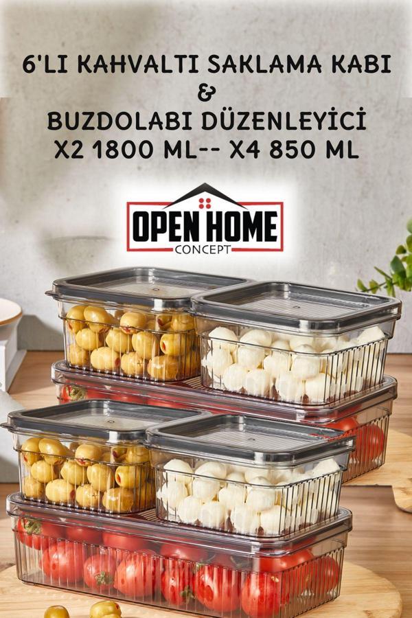 6'lı Sızdırmaz Kapaklı Kahvaltı Saklama Kabı - x2 1800 ml - x4 850 ml - Image 1