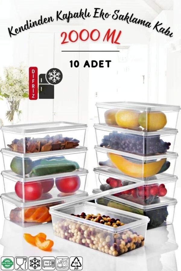 10 Adet Piknik Kamp Seyahat Saklama Kutusu | Dikdörtgen Kendinden Kapaklı Saklama Kutusu 2 Lt - Image 1