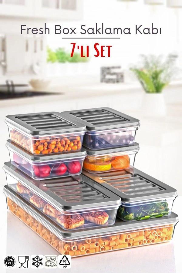 7'li Set Freshbox Mikroldaga Ve Difrize Uygun Saklama Kabı Gri - Image 1