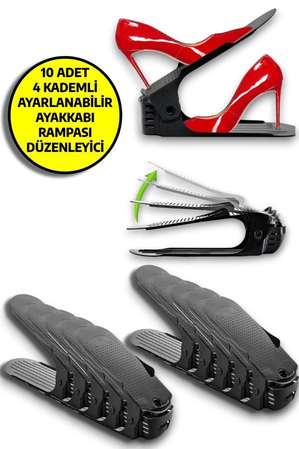 10'lu Ayarlanabilir 4 Kademeli Ayakkabı Rampası Set Siyah - Image 1