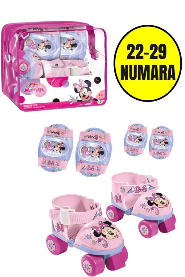 Minnie Çantalı Dizlik ve Dirseklikli 4 Teker Paten Seti -Pembe- (22 - 29 Numara için Ayarlanabilir) - Image 1