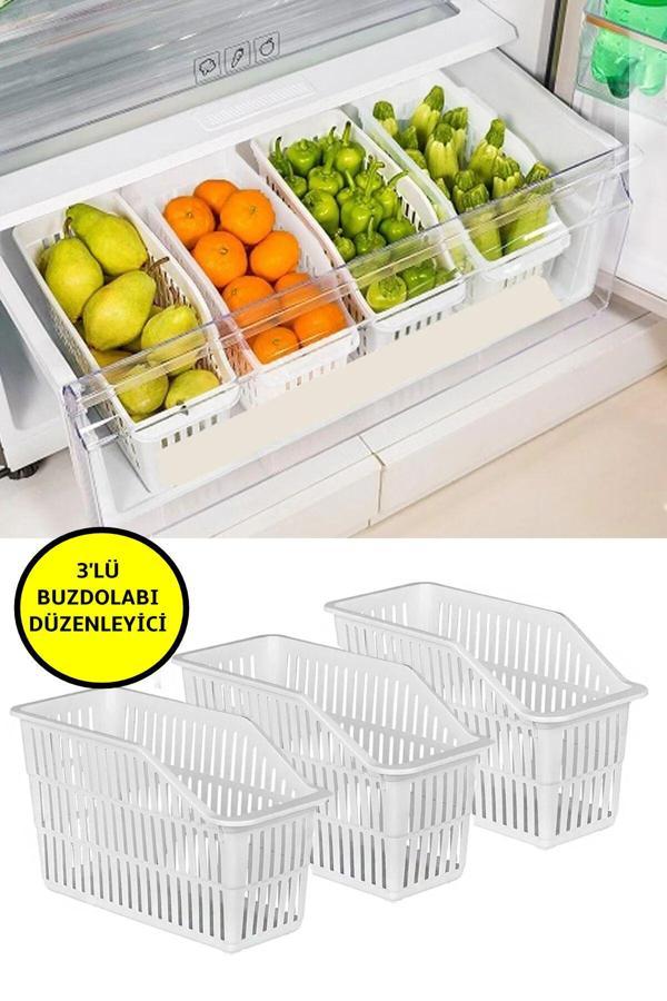 3 Adet Çok Amaçlı Dolap Içi, Evye Altı Ve Buzdolabı Içi Katlı Düzenleyici Beyaz - Image 1