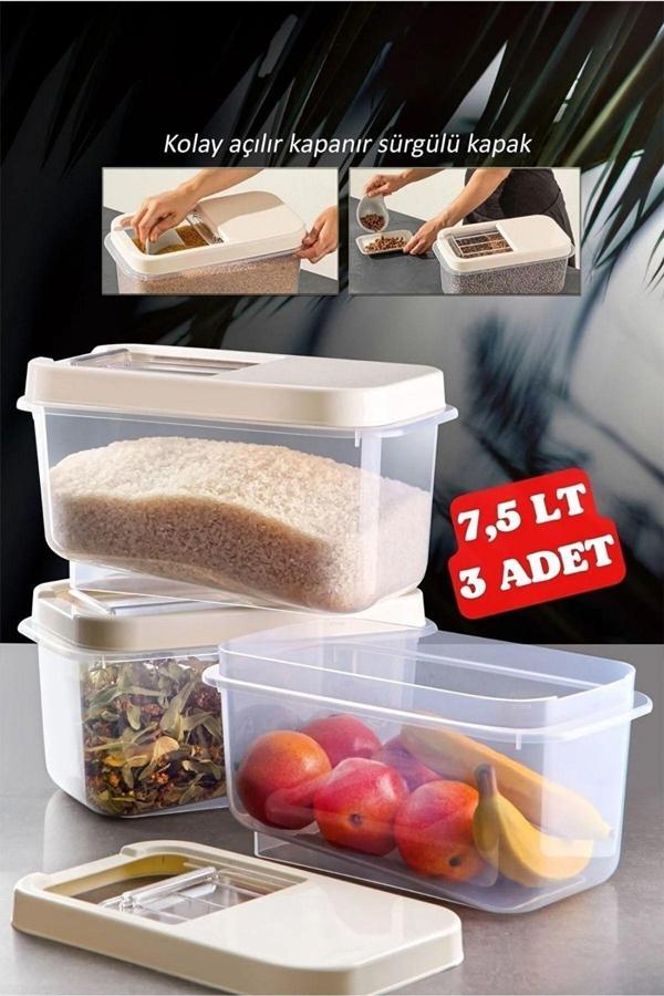 Multibox 7,5 Lt Kolay Kayar Kapaklı Çok Amaçlı Erzak, Bakliyat Vs. Saklama Kabı 3 Adet - Image 1