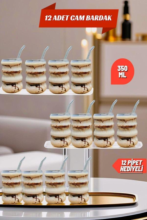 12'li Borosilikat Boğumlu Model Kokteyl ve Soğuk-Sıcak Kahve Bardağı Pipet 350ML - Image 1