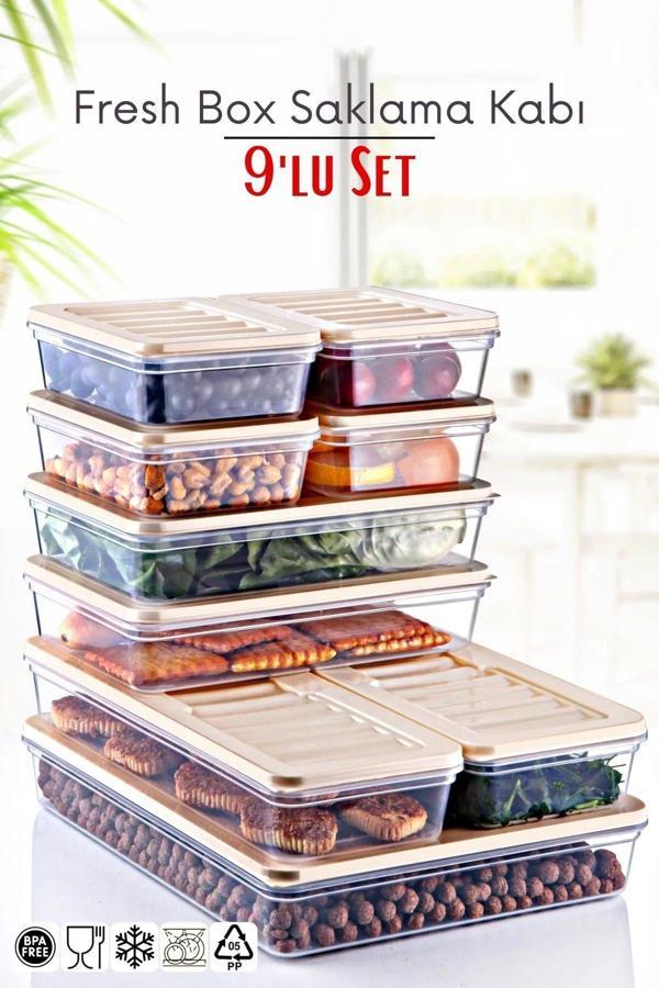9'lu Set Freshbox Mikrodalga Ve Difrize Uygun Saklama Kabı Krem - Image 1