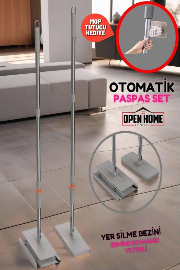 Otomatik Temizlik Paspas Seti, Kolay Mop, Kavrama Bezli Mop, Silme Bezli Paspas Mop Tutucu Hediye - Image 1