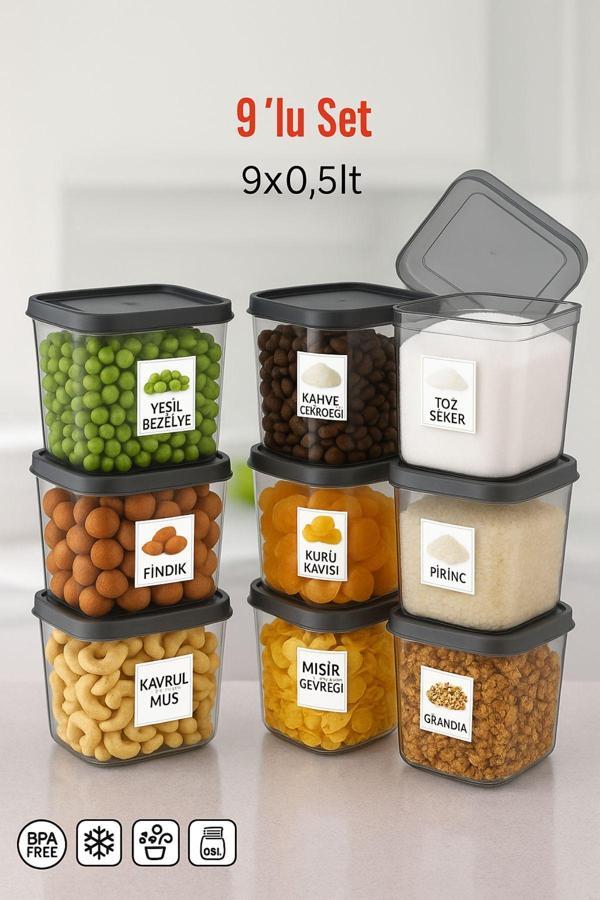9'lu Set Saklama Kabı – Antrasit Renkli, Pratik ve Şık 550 ML - Image 1