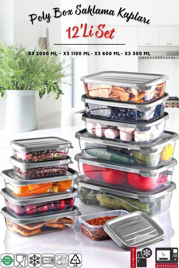 12li Set Dikdörtgen Mikrodalga & Difriz Uyumlu Poly Saklama Kabı X3 0,3lt/0,6lt/1,1lt/2lt - Image 1